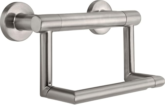 Delta Contemporary (1-Pack) Toilet Paper Holder w/ Assist Bar ADA Compliant Brilliance Stainless Steel 300 lb Capacity Grab Bar Seniors Bath Safety Handle, Balance for Toilet Area Grip Bar 41550-SS
