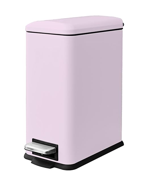 Small Bathroom Trash Can with Lid, 10L/2.6 Gallon Stainless Steel Garbage Can with Removable Inner Bucket, Soft Close, Step Pedal, Home/Bathroom/Kitchen, Pink