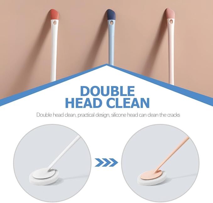 UPKOCH Long Handle Dual-use Silicone Cleaning Brush Set 3pcs with Detachable Heads for Bathroom Floor Grout and Household Surfaces, Blue White Orange, Utility Scrub Tool for Home Cleaning