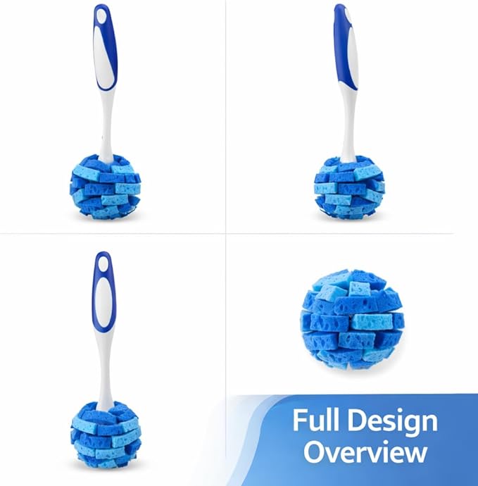 BROTHER'S PLASTIC 11-Inch Dish Cleaning Brush with Sponge Head, Long Handle Glassware and Bottle Cleaning Wand for Kitchen Cups, Mugs and Jars