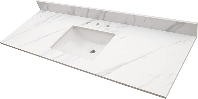 MSI Calacatta Lumas Vanity Top with Under Mount Rectangle Single Bowl Ceramic Sink, Engineered Marble Stone, 4" CC Faucet Holes, 61"X22"