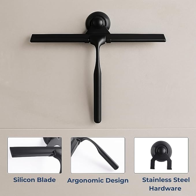 Stainless Steel Shower Squeegee for Shower Glass Door with Adhesive Hook, Bathroom Cleaner Tool, Bathroom Household Window Mirror Squeegee for Glass Doors, Cleaning Tile Wall, Car, 10 inch