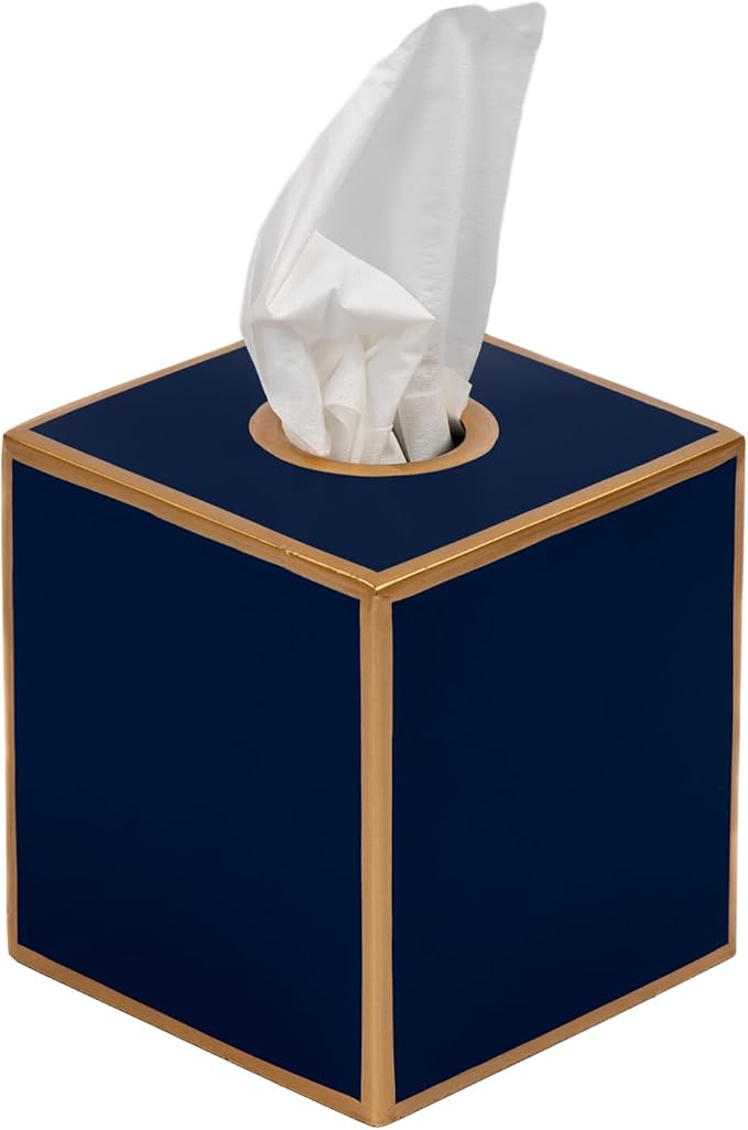 Jaye’s Studio Decorative Tissue Box Holder Square – Indigo Blue Tissue Box Cover Gold Tissue Holder for Bathroom Accessories Countertop, Farmhouse Bedroom Decor, Office Metal Tissue Box Covers Cube