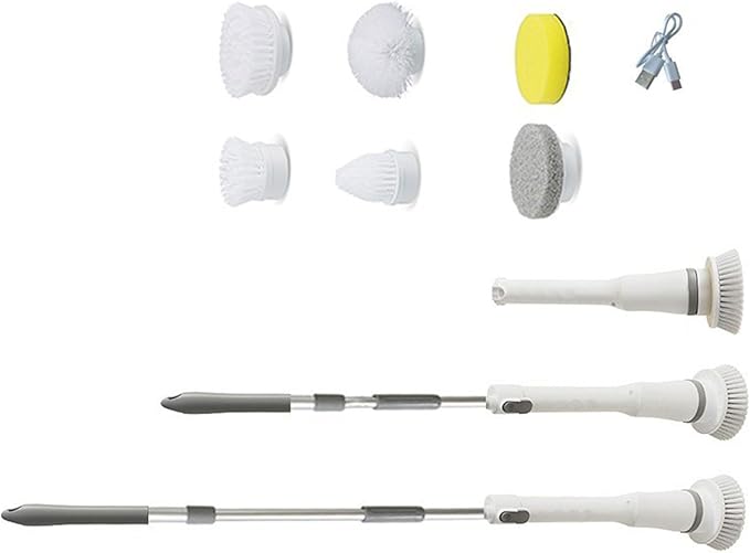 Electric Scrubber Rechargeable Cleaning Brush with 6 Replaceable Heads Cordless Adjustable Handle Bathroom Scrubber Cordless Scrubbers for Household Cleaning