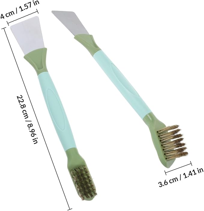 MERRYHAPY Crevice Cleaning Brush 2-in-1 Double-Headed Scraper with Hard Bristles for Bathroom Toilet and Kitchen Stove, Green Gap and Corner Cleaning Tool for Sink and Sliding Door Tracks