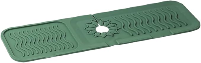 Kitchen Sink Splash Guard - Foldable Silicone Faucet Cover & Drip Tray, Water Diverter Mat for Kitchen & Bathroom Sink, Keep Countertop Dry, 14.5"x5.31"x0.2" (Green,S)