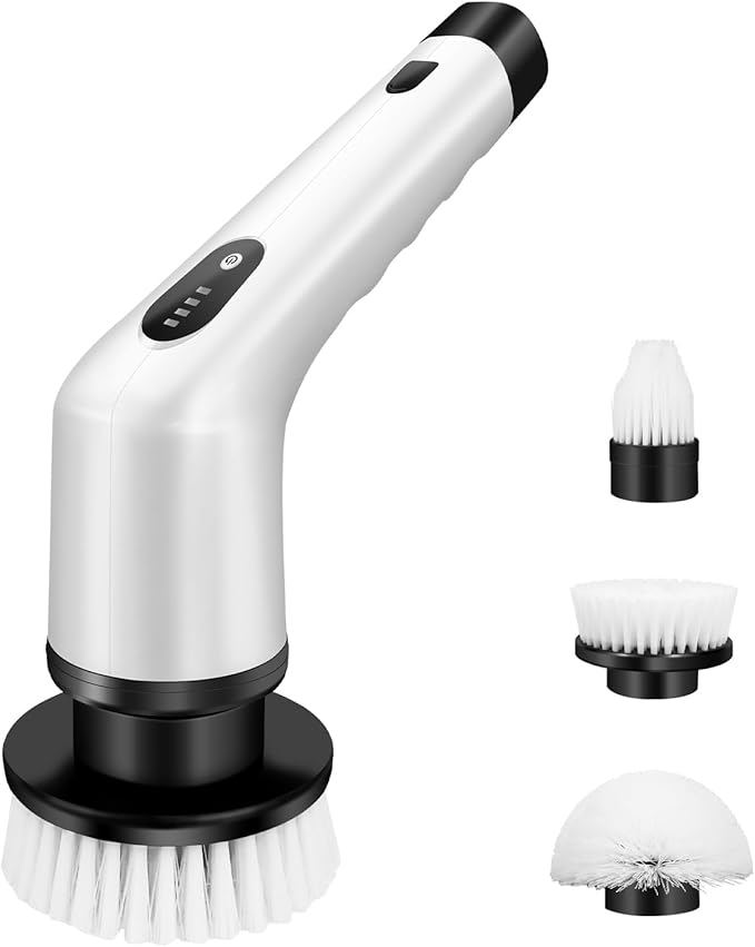 Electric Spin Scrubber for Cleaning Bathroom, Cordless Shower Scrubber Chargeable Handheld Power Shower Scrubber, 3 Heads Replacement, Electric Cleaning Brush, Power Cleaning Brush for Bathroom