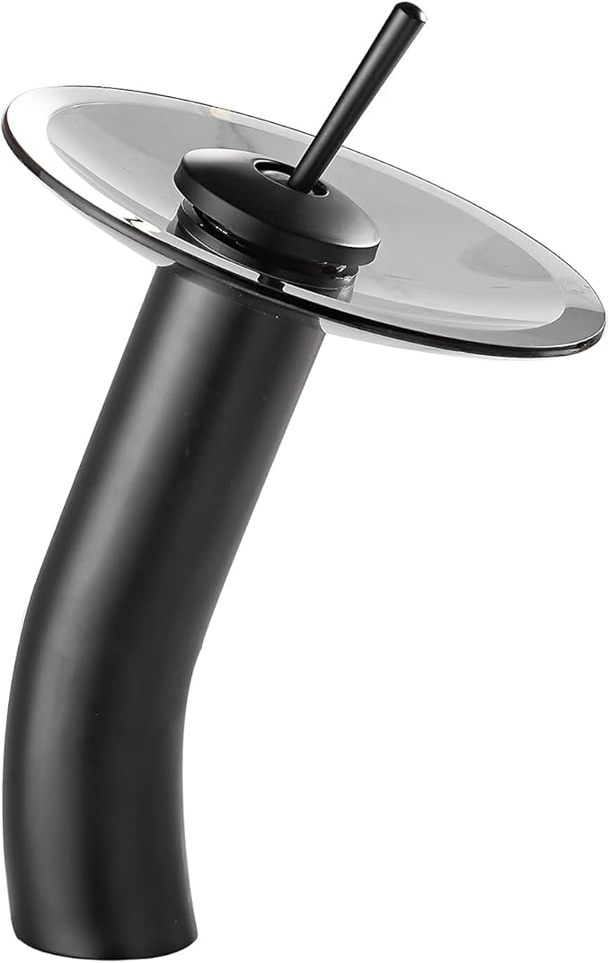 Waterfall Vessel Faucet, Black, 1 Hole, Lead-Free Solid Brass, Temperature and Flow Control with One Lever Handle
