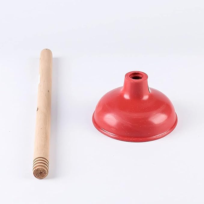 Toilet Plunger Red Heavy Duty Force Cup Rubber with A Long Wooden Handle to Fix Clogged Toilets and Drains, Perfect for Kitchens and Bathrooms (2 pcs)
