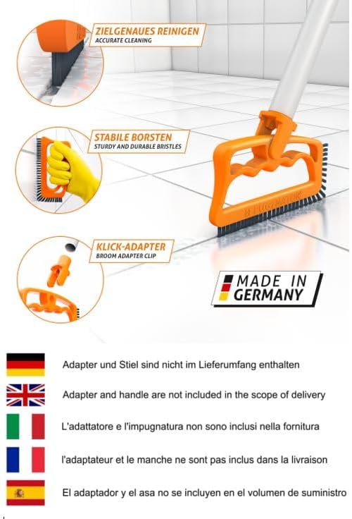 Fuginator Scrub Brush for Tile and Grout: Stiff Nylon Bristle Scrubbing Brush - Bathtub and Shower Scrubber for Floor Joints and Tile Seams - Cleaning Brush (Orange/Gray)