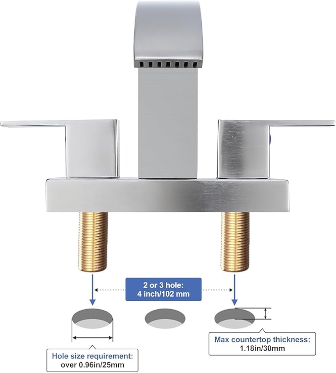 4 Inch Centerset Bathroom Faucet, 2-Handle Waterfall Sink Faucet 3 Hole, Brushed Nickel Vanity Faucet with Pop Up Drain & cUPC Supply Hoses,Waterfall Bathroom Faucet for Lavatory