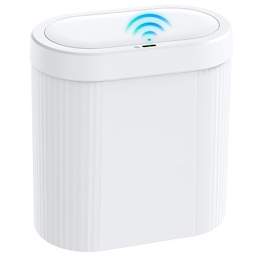 5 Gallon Bathroom Trash Can with Lid, Automatic Motion Sensor White Trash Can, Touchless Slim Waterproof Garbage Bin for Kitchen, Bedroom, Office, and Bathroom