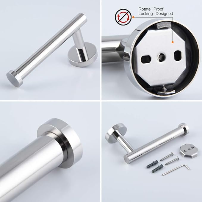 5-Pieces Set Bathroom Hardware Set Polished Stainless Steel Wall Mounted - Includes 24" Double Towel Bar, 12" Hand Towel Bar, Toilet Paper Holder, 2X Robe Towel Hooks, Bathroom Accessories Kit