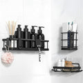 3-Pack Shower Caddy, Rustproof Iron Bathroom Shelves, No-Drill Shower Organizer Set with Soap Tray, Toothbrush Holder & 4 Hooks, Bathroom Organizer for Home/Dorm/Apartment (Black)