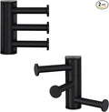 APLusee Swivel Towel Hook for Bathroom 2 Pack, 304 Stainless Steel Matte Black Swivel Coat Hook with 3 Rotating Arms, Flexible Kitchen Towel Hanger Wall Mounted