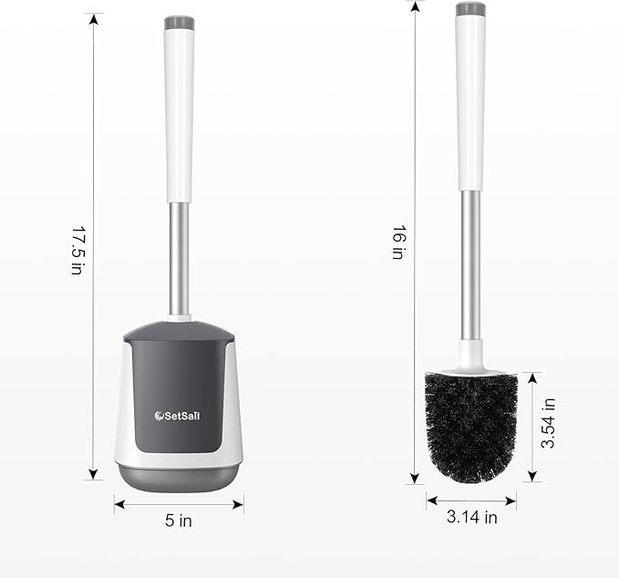 SetSail Grout Cleaner Brush with Long Handle & Toilet Brush and Holder, V-Shaped Floor Scrub Brush Swivel Grout Brush Stiff Bristle Floor Grout Scrubber for Bathroom