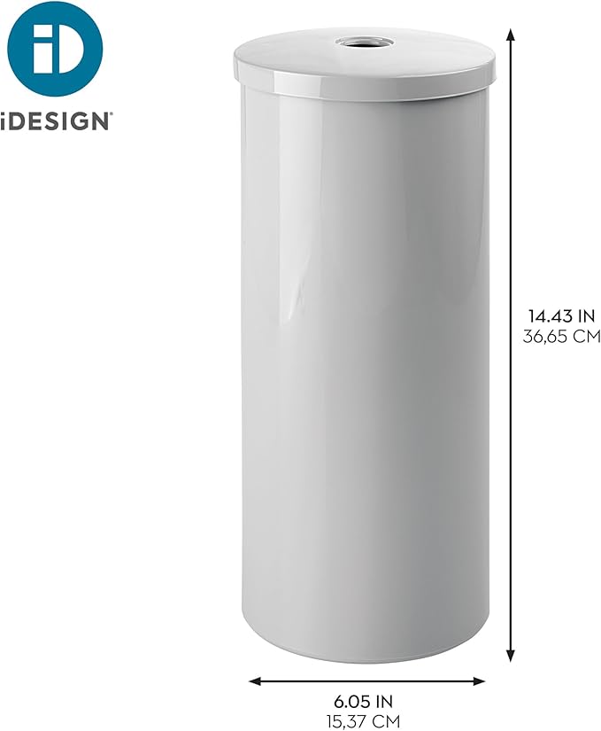 iDesign Freestanding Toilet Paper Canister with Lid for 3 Extra Rolls, Gray, Made in USA