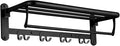 HOONEX Foldable Towel Rack for Bathroom Wall Mounted, with Towel Hooks and Adjustable Towel Bar, 304 Stainless Towel Holder, 24-Inch Bathroom Towel Shelf, Black
