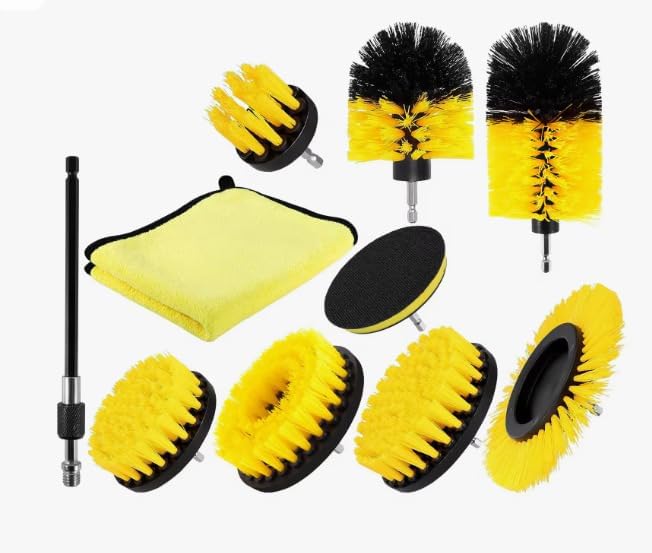 Drill brush accessory set, electric cleaning scrub brush suitable for drill bits, extended accessories, multi-purpose bathrooms, automotive details, carpets, tile grout, kitchen sinks, corners (10PCS)