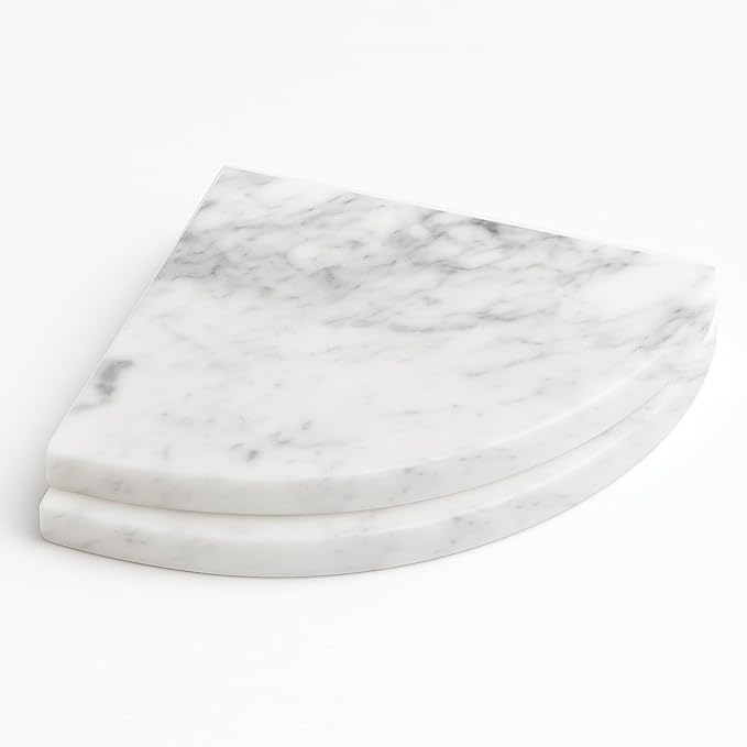9 Inch Italian White Carrara Marble Corner Shower Shelf Bathroom Caddy, Wall Mounted Shower Shelf, Classic Flatback Design (2)