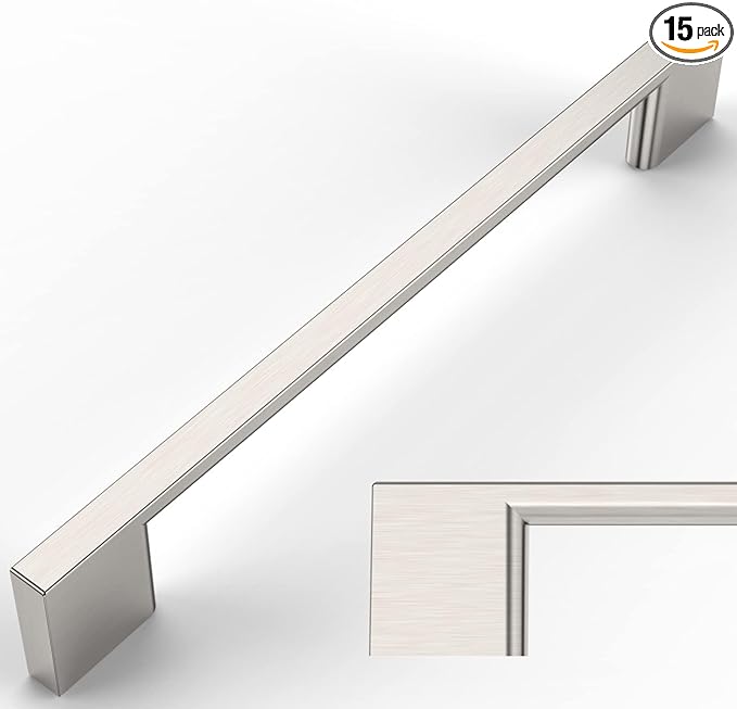 Amerdeco 15 Pack Brushed Satin Nickel Cabinet Pulls 6.25 Inch(160MM) Hole Centers Kitchen Cabinet Handles Cabinet Hardware Kitchen Handles for Cabinets Cupboard Handles Drawer Pulls ZH0060