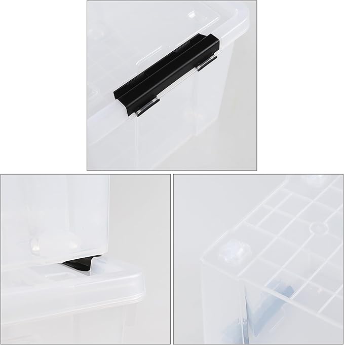 4-Pack 50 L Wheeled Clear Plastic Storage Latch Box, Large Clear Storage Bin with Lid