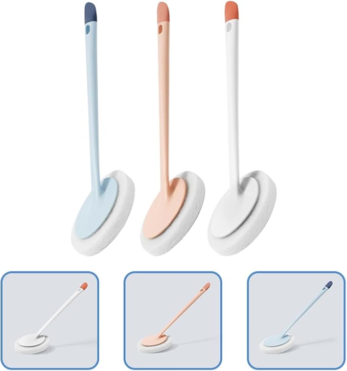 UPKOCH Long Handle Dual-use Silicone Cleaning Brush Set 3pcs with Detachable Heads for Bathroom Floor Grout and Household Surfaces, Blue White Orange, Utility Scrub Tool for Home Cleaning