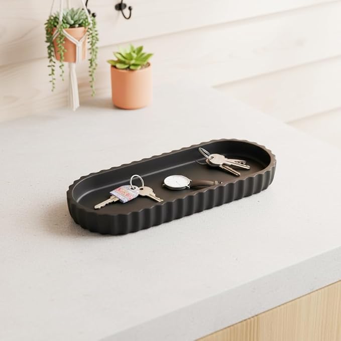 Bathroom Tray Black Countertop, Resin Bathroom Vanity Tray for Toilet Bathroom Organizer for Perfume, Makeup, Jewelry, Candle, Key Ring Décor Bathroom Accessories Vanity Storage