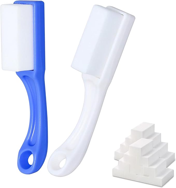 Magic Sponge Eraser with Handle, 33 Refill Melamine Sponges & 2 Scrub Brushes, High Density Melamine Foam Set for Kitchen Sink, Stove, Bathroom, Wall and Precision Oil Stain Cleaning