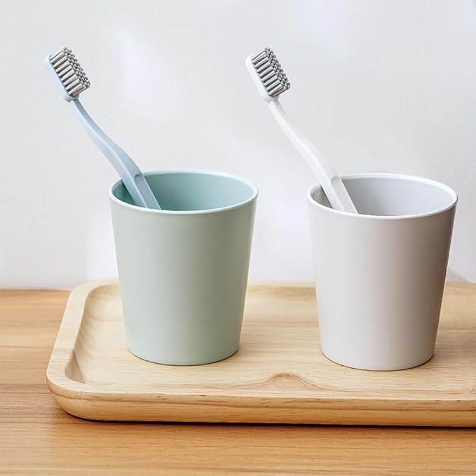 Simple Household Toothbrush Cup 2-Piece Set, Toothbrush Holder, Drinking Cup, 9.5 oz (280ml) (Gray & Green)