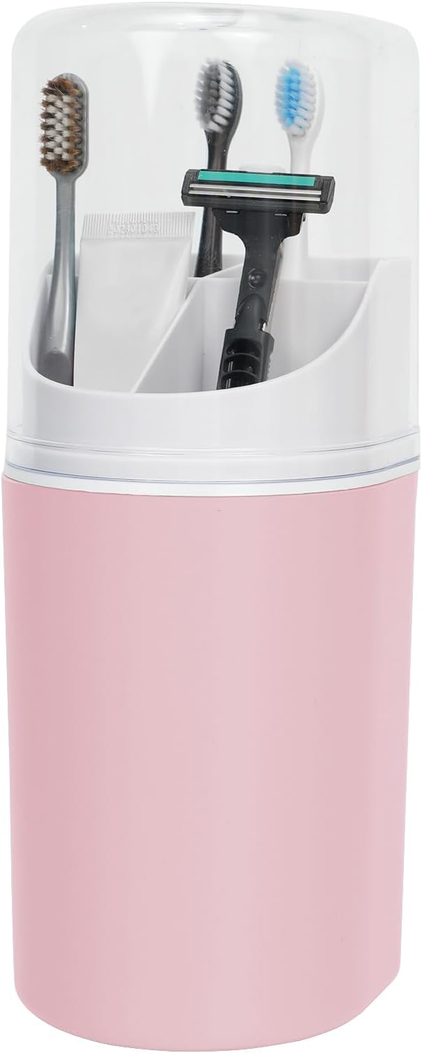 Tall Electric Toothbrush Holder with Cover, 10.6" Dust Proof Bathroom Caddy Fits Adults Electric Toothbrushes, Toothpaste, Wall Mount or Countertop Organizer with Removable Dividers, 4 Slots (Pink)