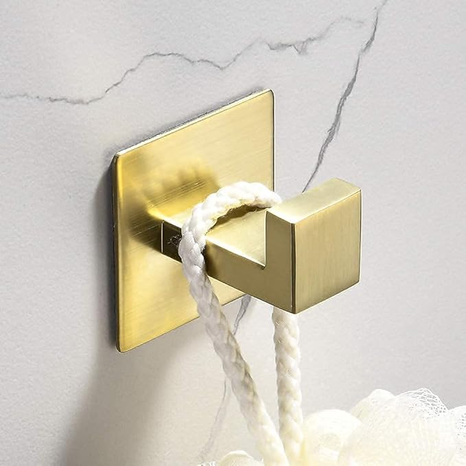 Wolibeer Gold Coat Hooks - Self Adhesive, No Drill Towel Hooks for Bathroom & Kitchen - 2 Pack