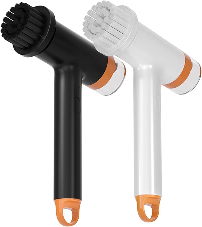 Electric Spin Scrubber Can add Liquid Cordless Power Cleaning Brush with 5 Replaceable Brush Heads Rechargeable Scrubber for Bathroom Tub Sink Kitchen Dishes Tile Window Floor Grout, White (Black)