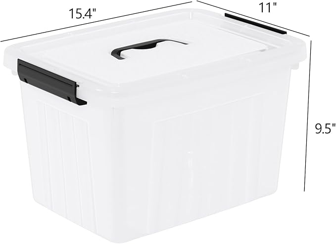 4 Pack Plastic Storage Boxes, Lidded Storage Bins with Handle, 20L, Clear