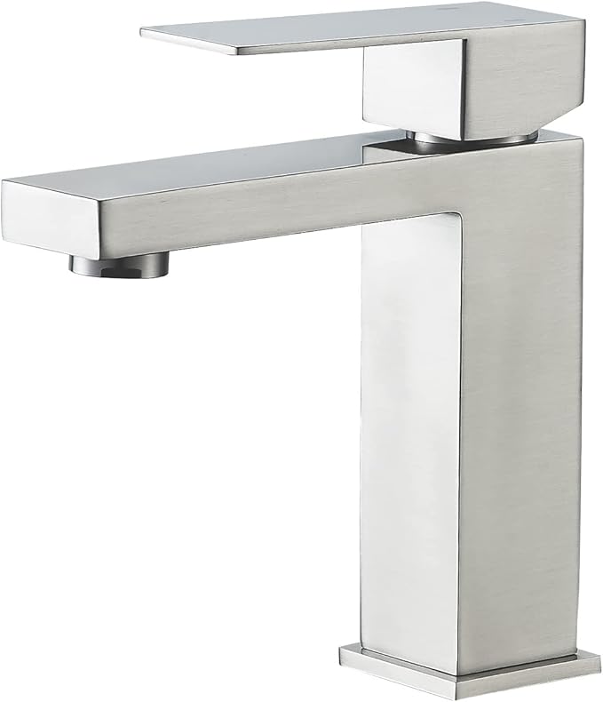 VOTON Brushed Nickel Bathroom Faucets Single Handle Modern Vanity Sink Faucet 1 Hole or 3 Hole with Deck Plate and Water Supply Hoses, Stainless Steel Bathroom Faucet Lead-Free