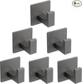 Bath Towel Hooks, 6 Pack Self Adhesive Square Coat Hooks, Sturdy No Drilling Robe Hook, Heavy Duty Aluminum Clothes Hanger, Wall Hooks for Bathroom Bedroom Kitchen (2 in, Grey)