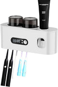 Upgrade Toothbrush Sterilizer,Toothbrush Holder for Bathroom,Tooth Brush Cleaning Tool with Toothpaste Dispenser Wall Mounted Type-C Charging with 2 Cups (White)