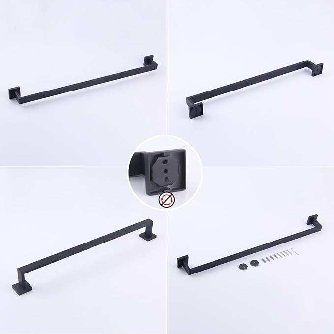 GERZWY 30-Inch Bath Towel Bar Modern Square Style Bathroom Towel Bar SUS 304 Stainless Steel Wall Mount Matte Black FG160175-BK