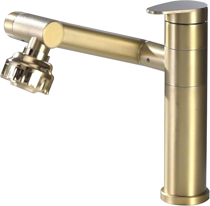 Bathroom Faucet Champagne Gold 1080 Degree Swivel Lavatory Basin Sink Faucet 1 Handle Big Angle Spray Aerator Spout Extender Universal Rotating Splash Filter 2 Water Outlet Modes
