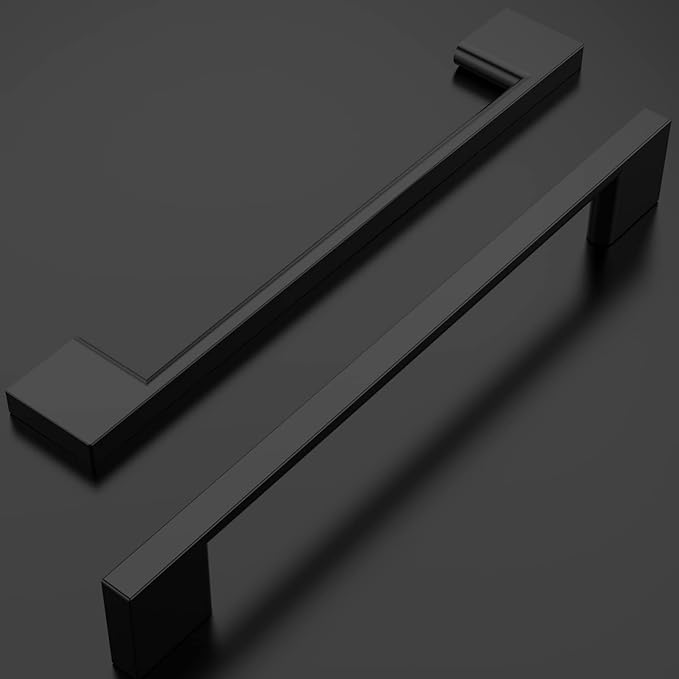 Amerdeco 10 Pack Matte Black Zinc Cabinet Pulls 6.25 Inch(160MM) Hole Centers Kitchen Cabinet Handles Cupboard Handles Drawer Pulls ZH0060