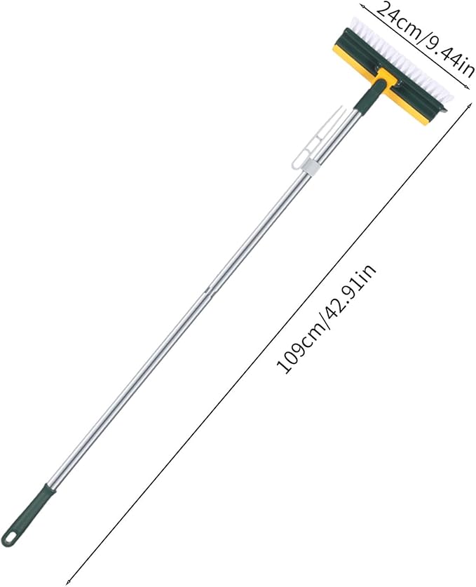 Grout Scrub Brush with 42" Long Handle Double-Sided Floor Scrub Brush V-Shape Grout Cleaner with Squeegee 180° Rotating for Tile Floors, Baseboards, Wall