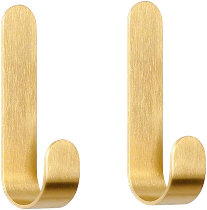 Bathroom Towel Hook, Shower Kitchen Wall Hanging Hooks, No Drill,Brass, Adhesive Hooks, 2-Pack