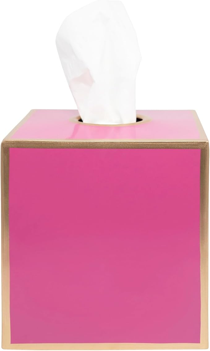 Jaye’s Studio Decorative Square Tissue Box Cover Pink Tissue Holder for Bathroom Bedroom & Home, Metal Tissue Box Holder, Pink Tissue Box Cover Cube, Facial Tissue Dispenser & Farmhouse Decor (6x6x5)