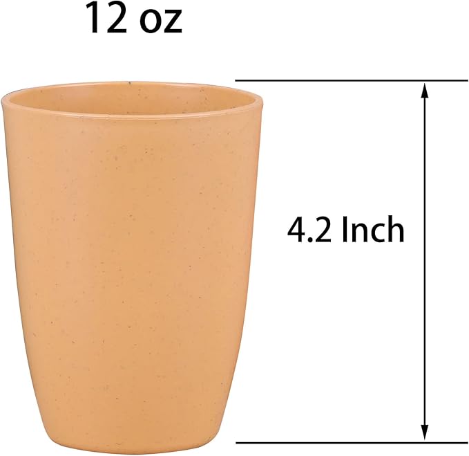 LuckyZone Wheat Straw Reusable Cup (12 oz) - Unbreakable Drinking Glasses Sets - Dishwasher Safe Tumbler - Lightweight, BPA Free and Eco friendly (4 Color)