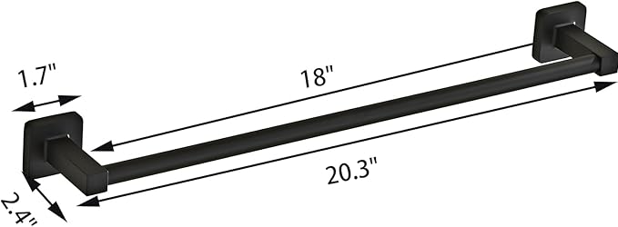Matte Black Bathroom 18 InchTowel Bar, Bath Accessories Thicken Stainless Steel Shower Towel Rack for Bathroom, Towel Holder Wall Mounted (Total Length 20-Inch)