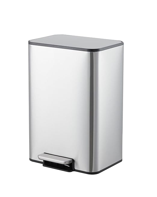 Garvee Space-Saving Bedroom Trash Can, 4 Gallon Small Trash Can with Soft-Close Lid, Foot Pedal & Removable Inner Bucket, Rectangular Stainless Steel Garbage Can for Living Room, Home, Office, Silver