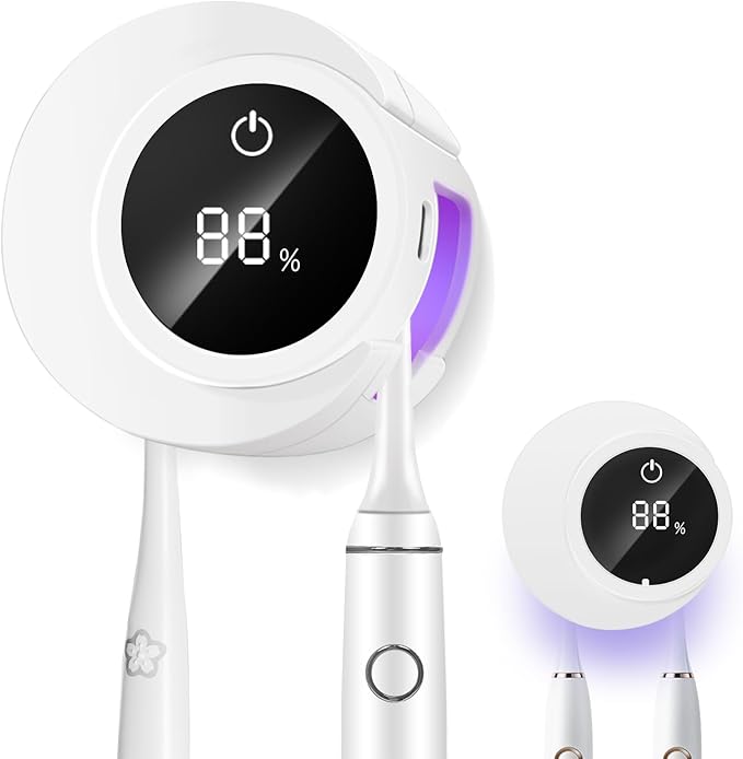 Toothbrush Sanitizer - Wall Mounted Toothbrush Holder LED Smart Screen with Auto Inductive Open/Close Cover for Bathroom Wall-Mounted (White)