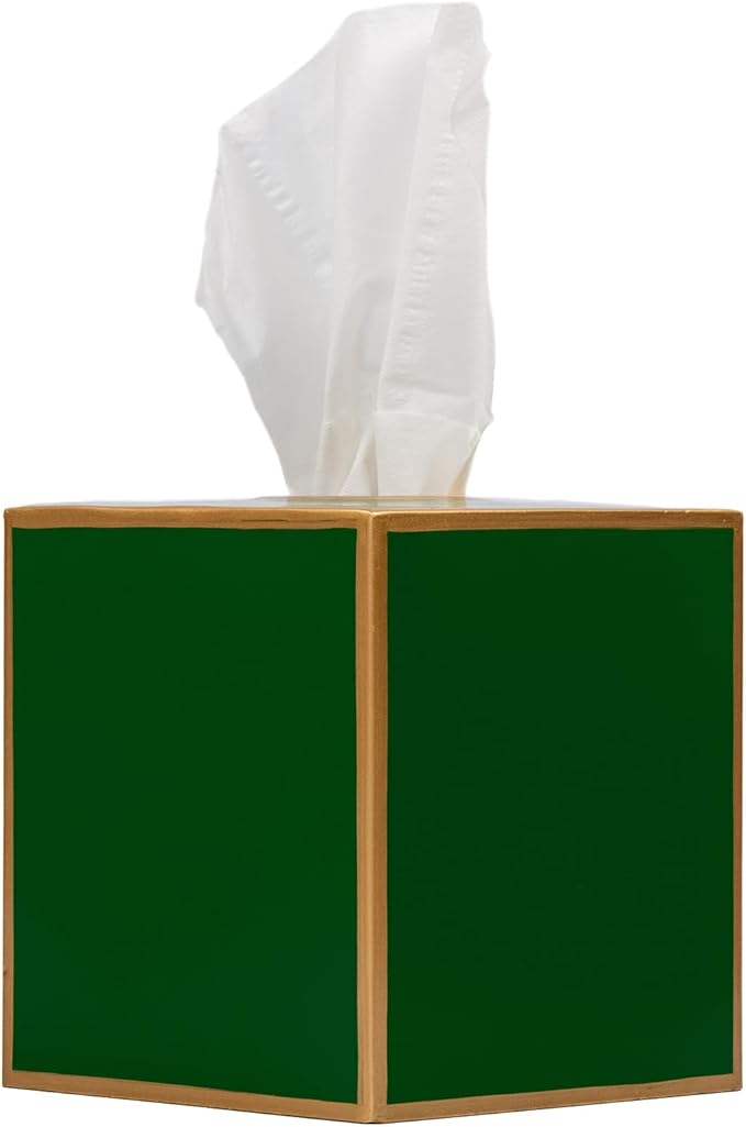 Jaye’s Studio Decorative Square Metal Tissue Box Cover Gold - Luxury Cube Facial Tissue Holder & Dispenser for Bathroom, Bedroom & Home, Modern Chic & Farmhouse Decor, Mattie Line (Emerald Green)