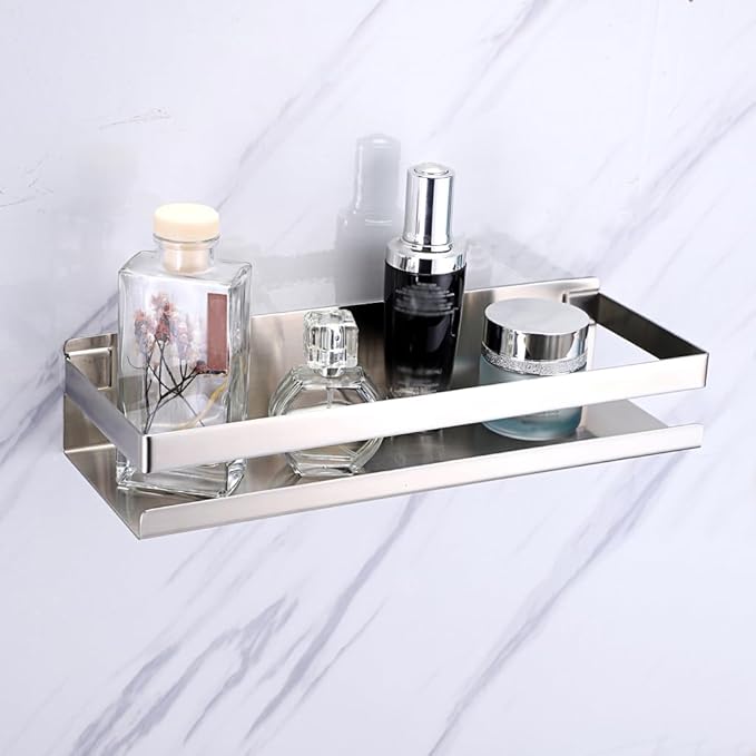 OwnMy Bathroom Shower Shelf Stainless Steel Bath Kitchen Basket Shower Caddy Rack, Rustproof Metal Bathroom Storage Floating Shelves Wall Mounted Shower Corner Rectangular Shelf - 12 Inch Silver