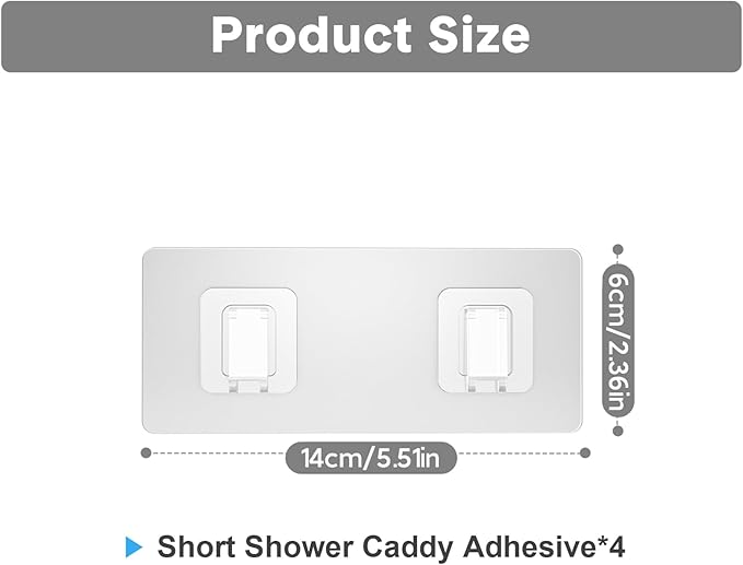 Shower Caddy Adhesive Replacement, Transparent Strong Adhesive Hooks, No Drilling, Waterproof, for Shower Caddy, Bathroom Storage Shelves and Kitchen Racks (Double*4pcs)